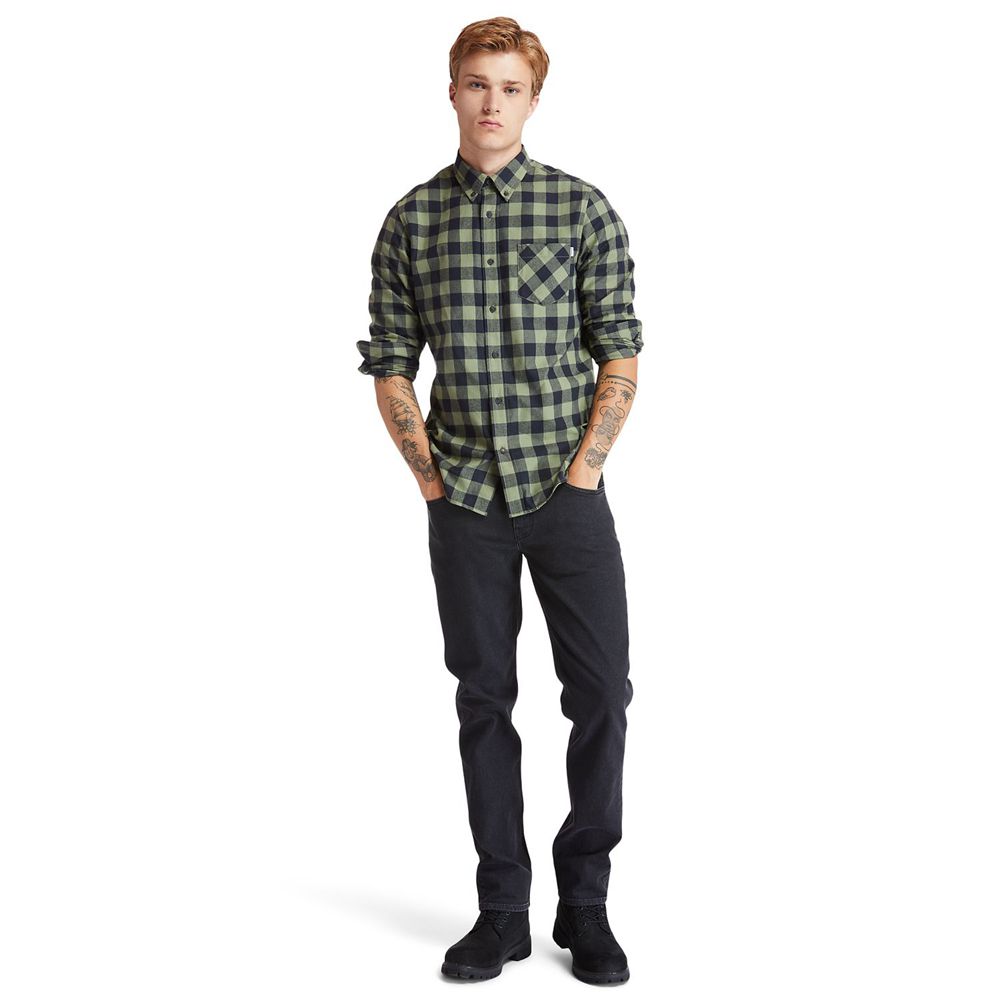 Camisa Timberland Argentina Hombre - Nashua River Long-Sleeve Flannel Check - Verde Oliva/Negras - W